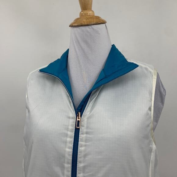 Nike Vest Womens Small Teal Cream Filled Puffer Full Zip Golf Jacket Reversible - Picture 8 of 16